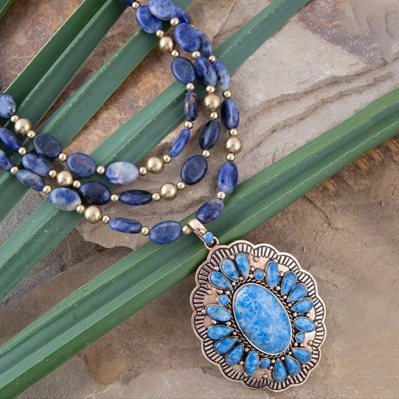 Concho Denim Blue Lapis Golden Statement Necklace sold by Barse product image thumbnail 4