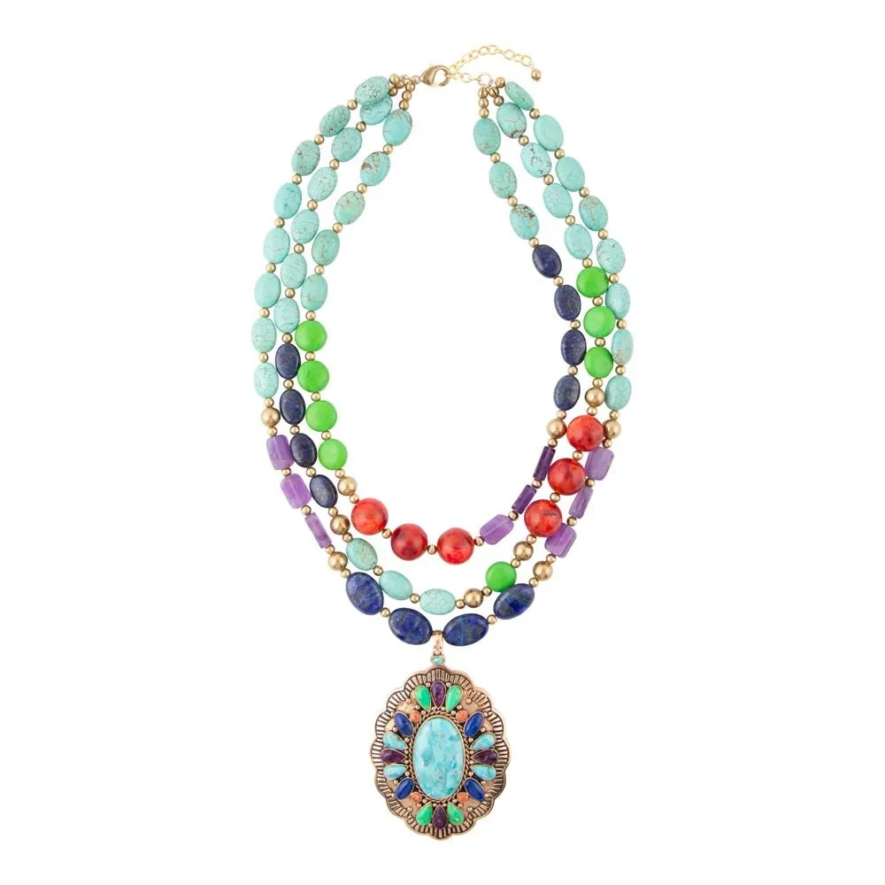 Concho Colorful Blue Turquoise Golden Statement Necklace sold by Barse product image thumbnail 5