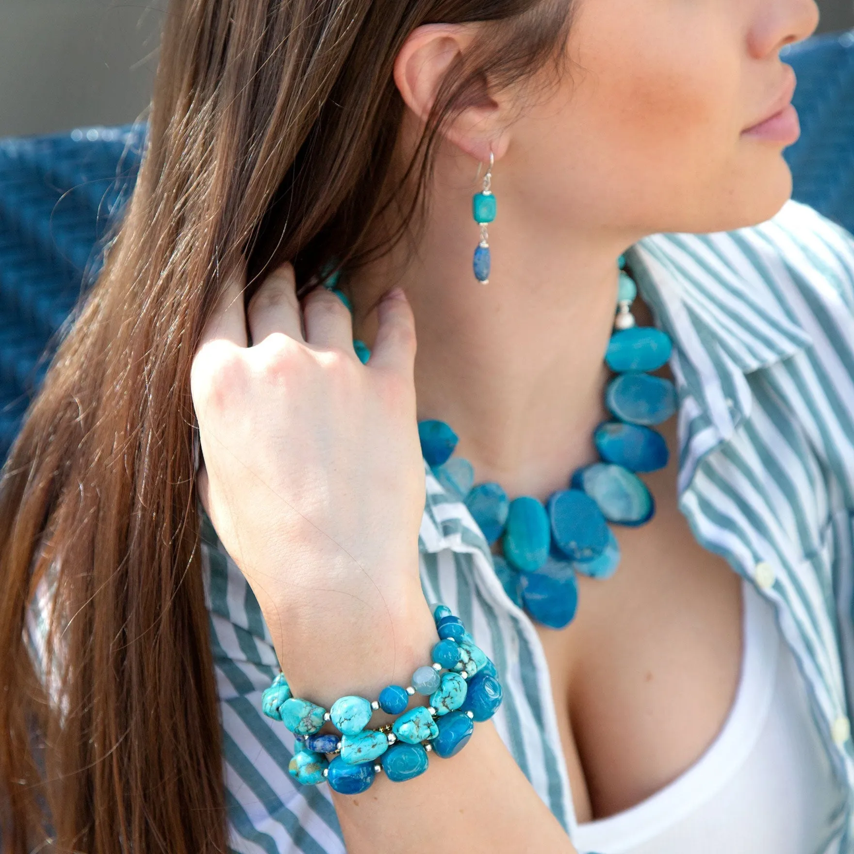 New Haven Blue Agate Sterling Silver Statement Necklace sold by Barse product image thumbnail 2