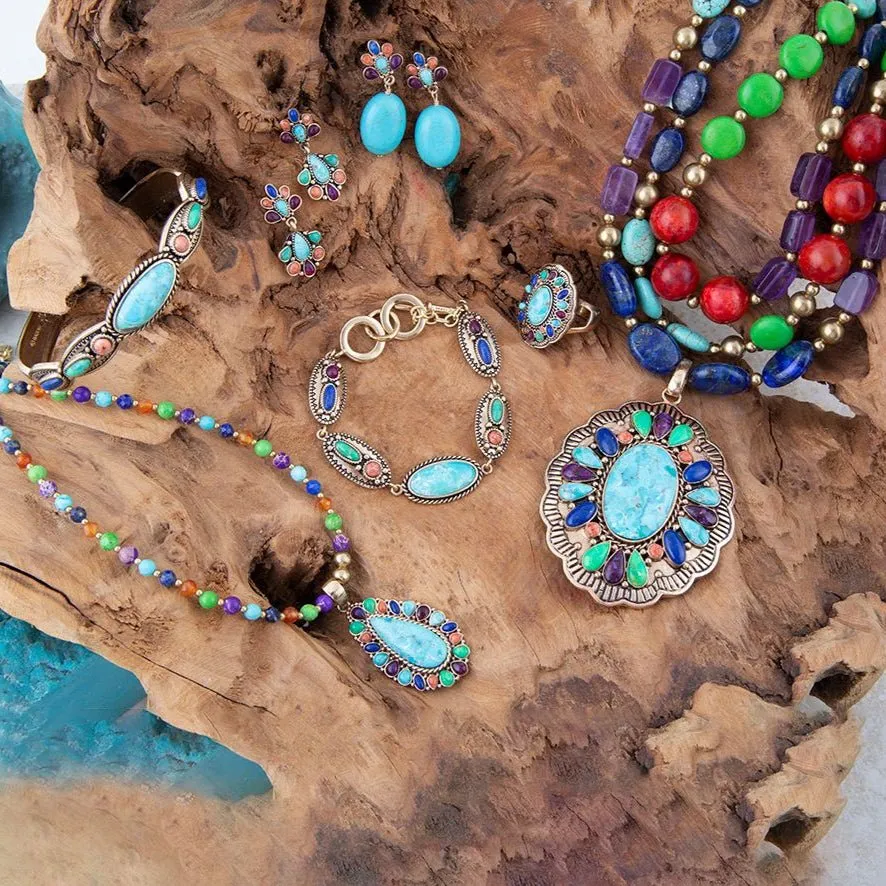 Concho Colorful Blue Turquoise Golden Pendant Necklace sold by Barse product image thumbnail 5