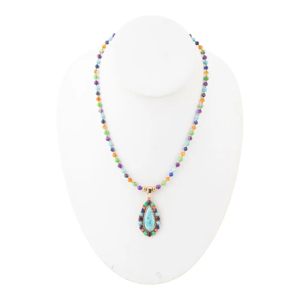 Concho Colorful Blue Turquoise Golden Pendant Necklace sold by Barse product image thumbnail 4