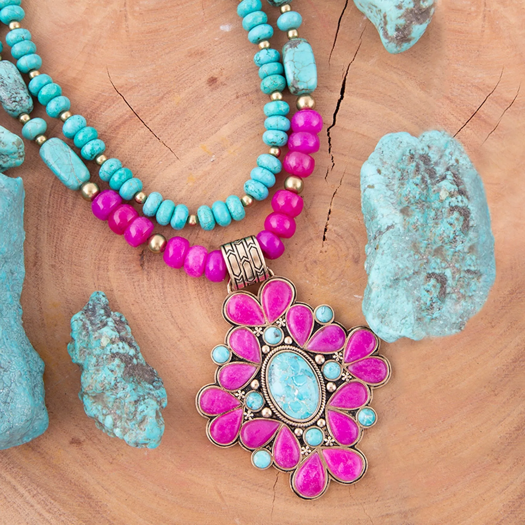 Barcelona Pink Agate Cross Golden Pendant Necklace sold by Barse product image thumbnail 3