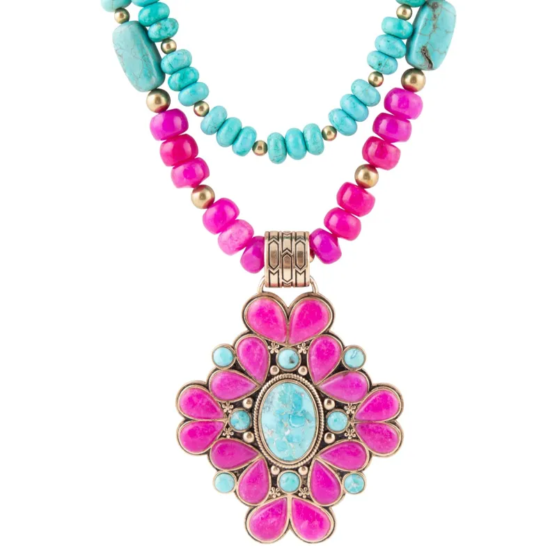 Barcelona Pink Agate Cross Golden Pendant Necklace sold by Barse