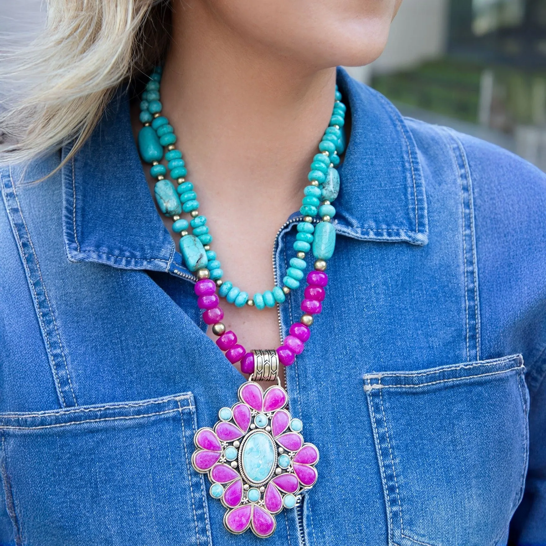 Barcelona Pink Agate Cross Golden Pendant Necklace sold by Barse product image thumbnail 2