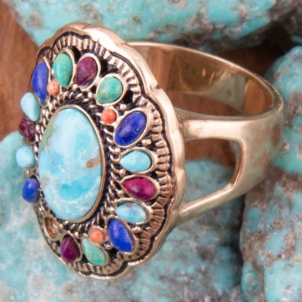 Concho Colorful Golden Statement Ring sold by Barse product image thumbnail 3
