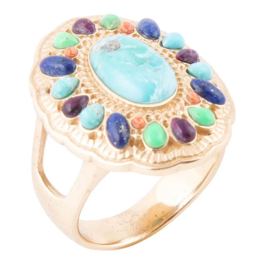 Concho Colorful Golden Statement Ring sold by Barse