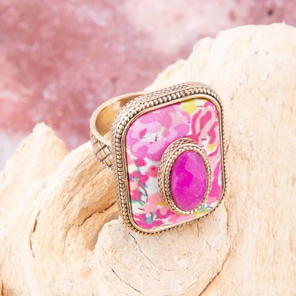 Pink Agate Stacked Stone Floral Golden Statement Ring sold by Barse product image thumbnail 2