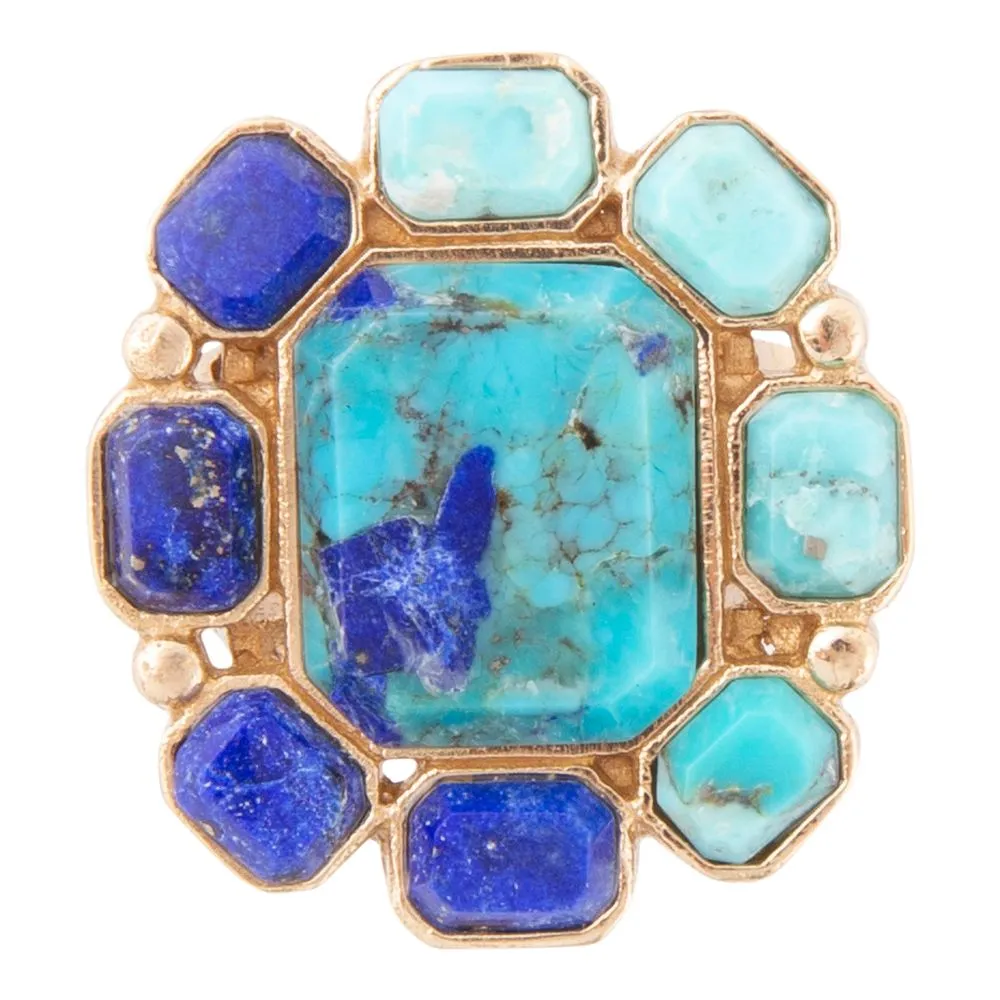 Duality Blue Lapis and Turquoise Golden Statement Ring sold by Barse product image thumbnail 4