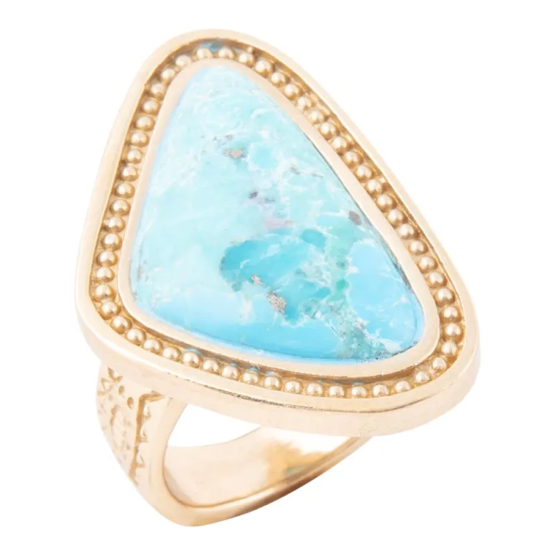 Blue Turquoise Triangle Golden Statement Ring sold by Barse