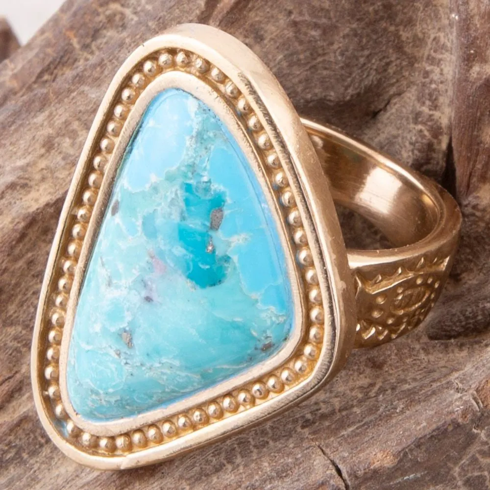 Blue Turquoise Triangle Golden Statement Ring sold by Barse product image thumbnail 3