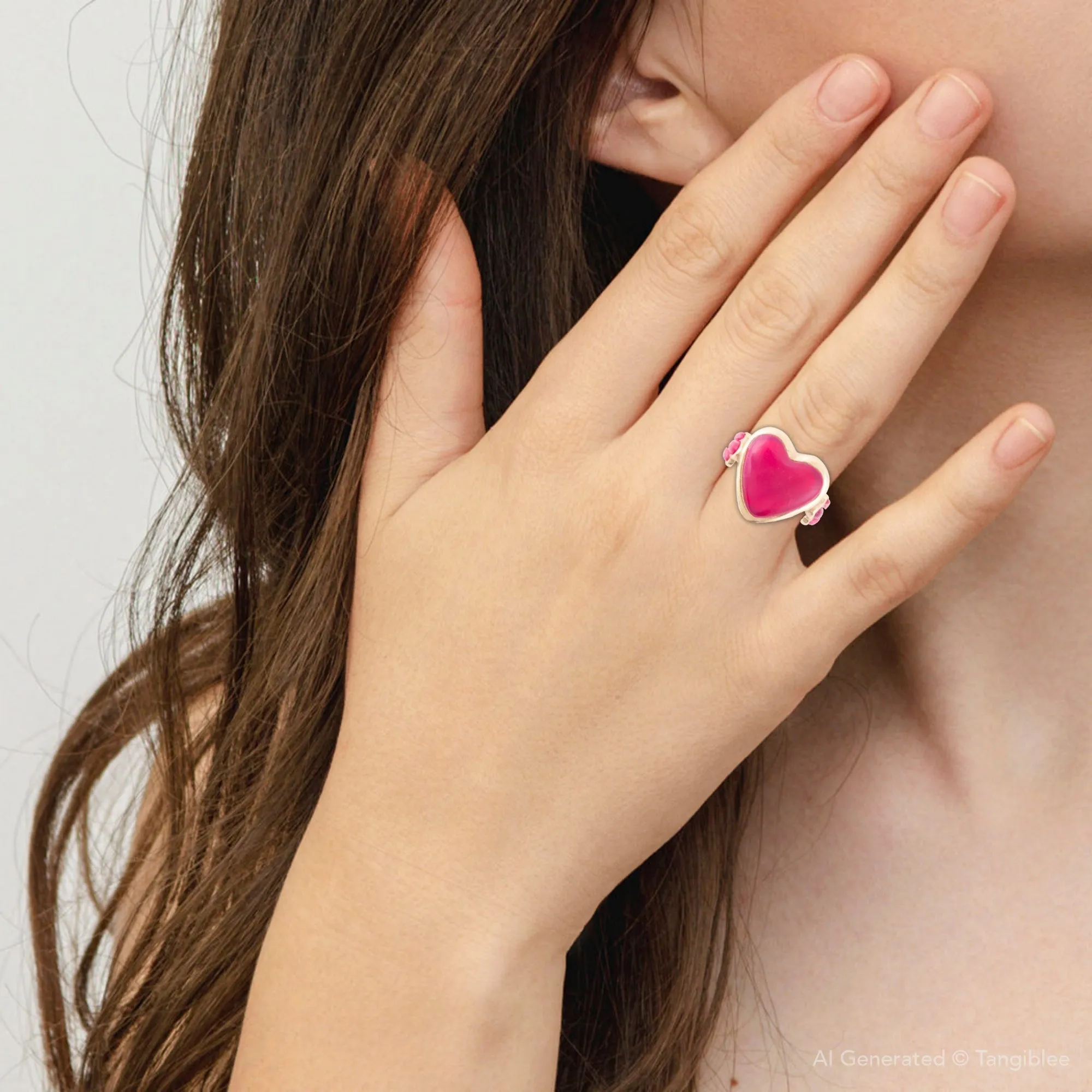 Pink Agate Heart Golden Statement Ring sold by Barse product image thumbnail 5