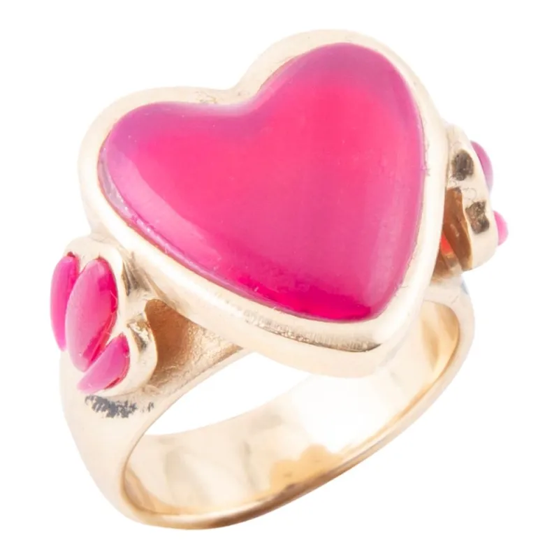 Pink Agate Heart Golden Statement Ring sold by Barse