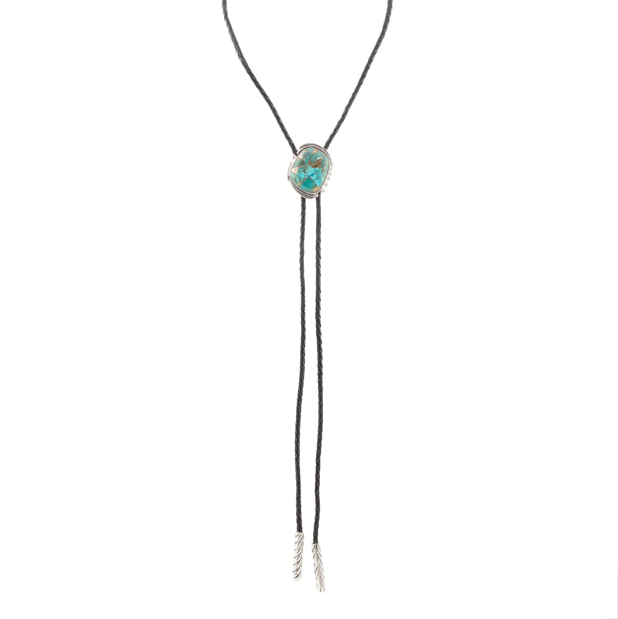 Blue Turquoise Matrix Sterling Silver Bolo Tie Necklace sold by Barse