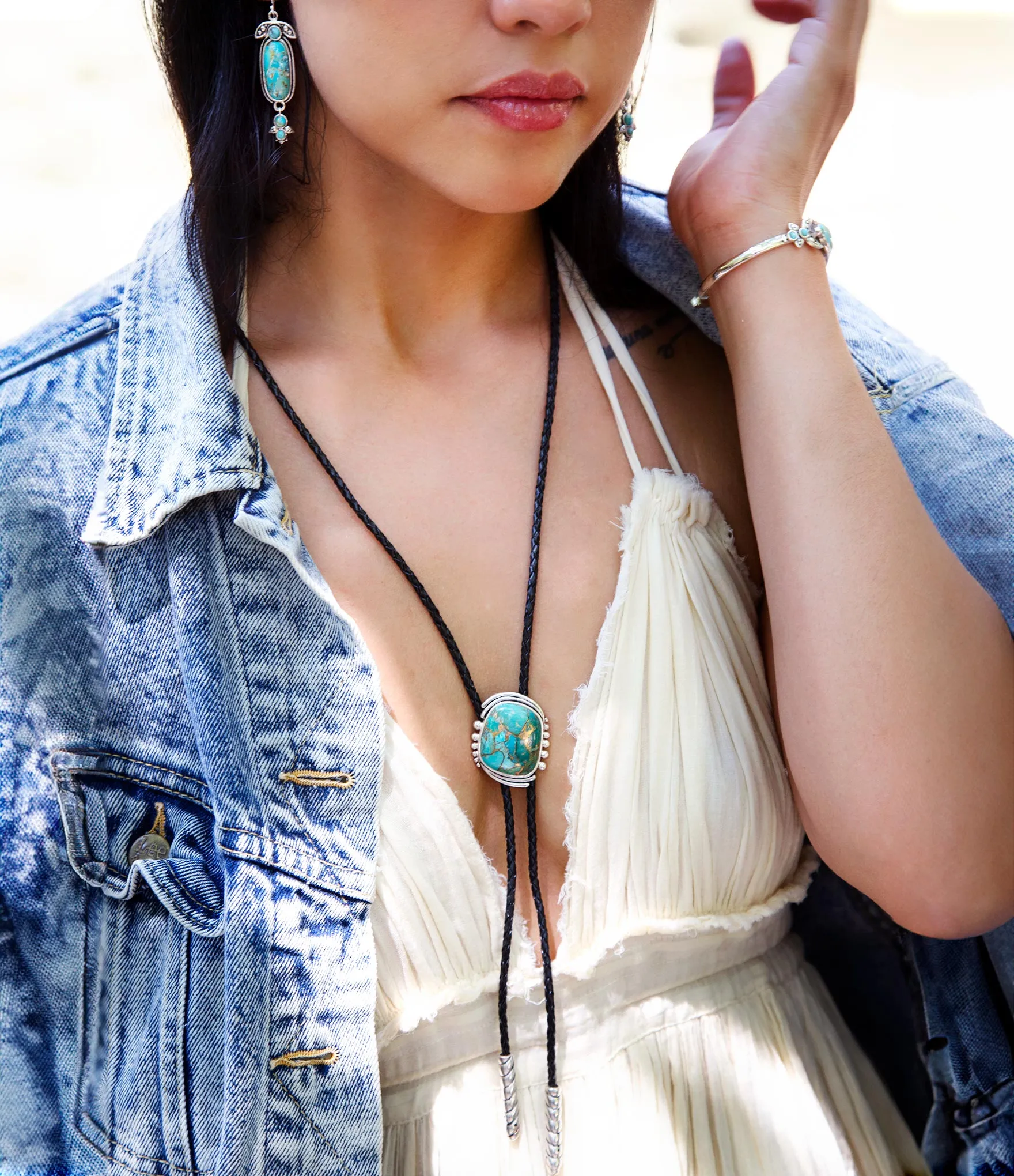 Blue Turquoise Matrix Sterling Silver Bolo Tie Necklace sold by Barse product image thumbnail 2