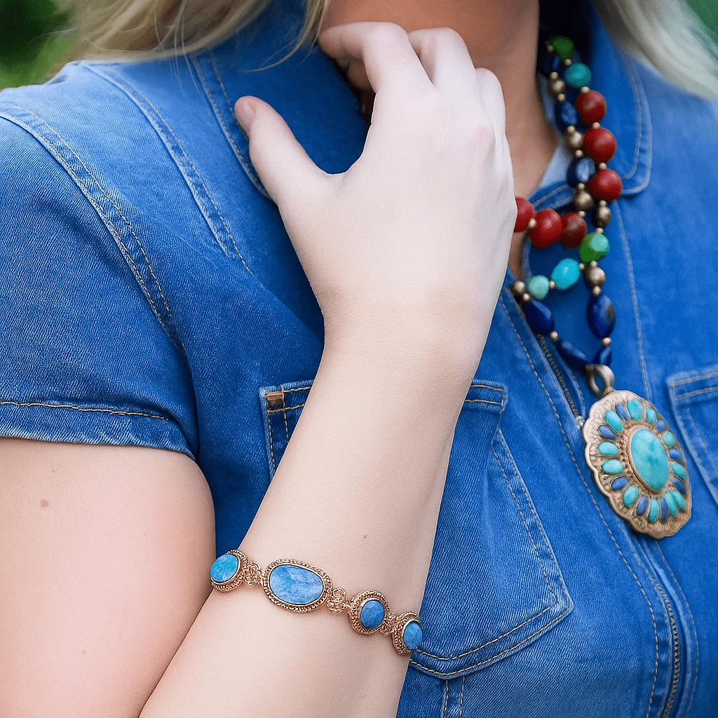 Roped Denim Blue Lapis Golden Link Bracelet sold by Barse product image thumbnail 2