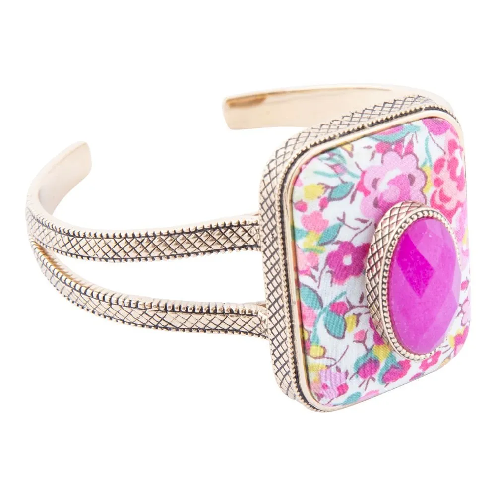 Pink Agate Stacked Stone Floral Cuff Bracelet sold by Barse
