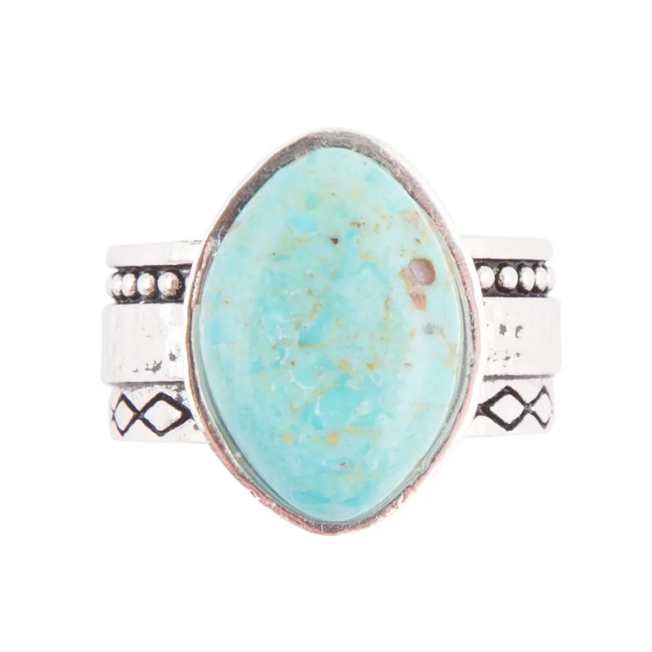 Hammered Big Sterling Silver and Blue Turquoise Ring sold by Barse product image thumbnail 3