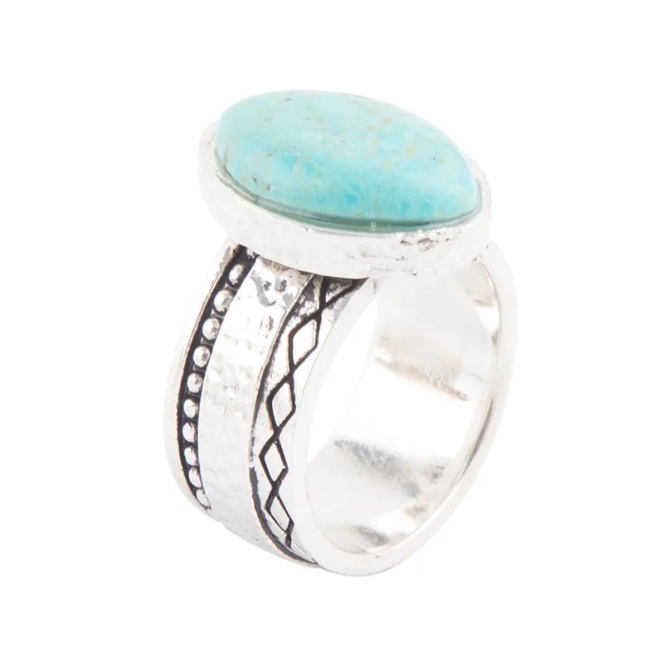 Hammered Big Sterling Silver and Blue Turquoise Ring sold by Barse