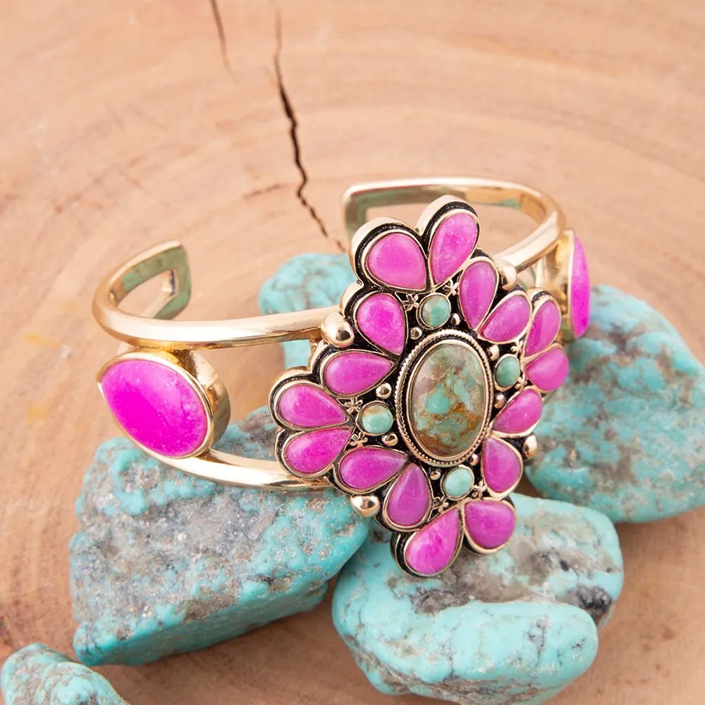 Barcelona Pink Agate and Blue Turquoise Statement Cuff Bracelet sold by Barse product image thumbnail 2