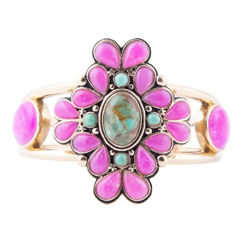 Barcelona Pink Agate and Blue Turquoise Statement Cuff Bracelet sold by Barse product image thumbnail 3