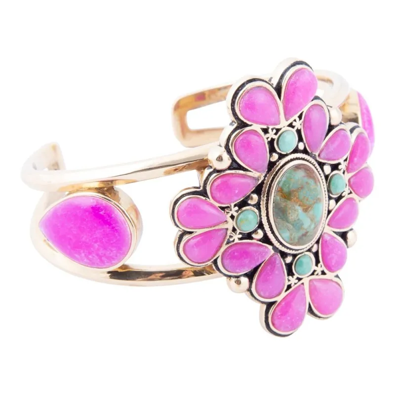 Barcelona Pink Agate and Blue Turquoise Statement Cuff Bracelet sold by Barse