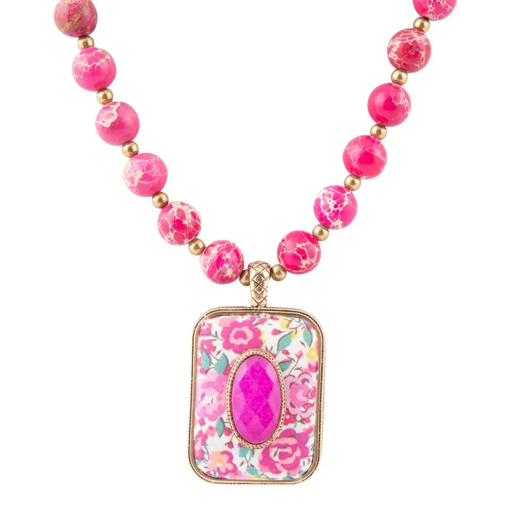 Pink Agate Stacked Stone Floral Pendant Necklace sold by Barse