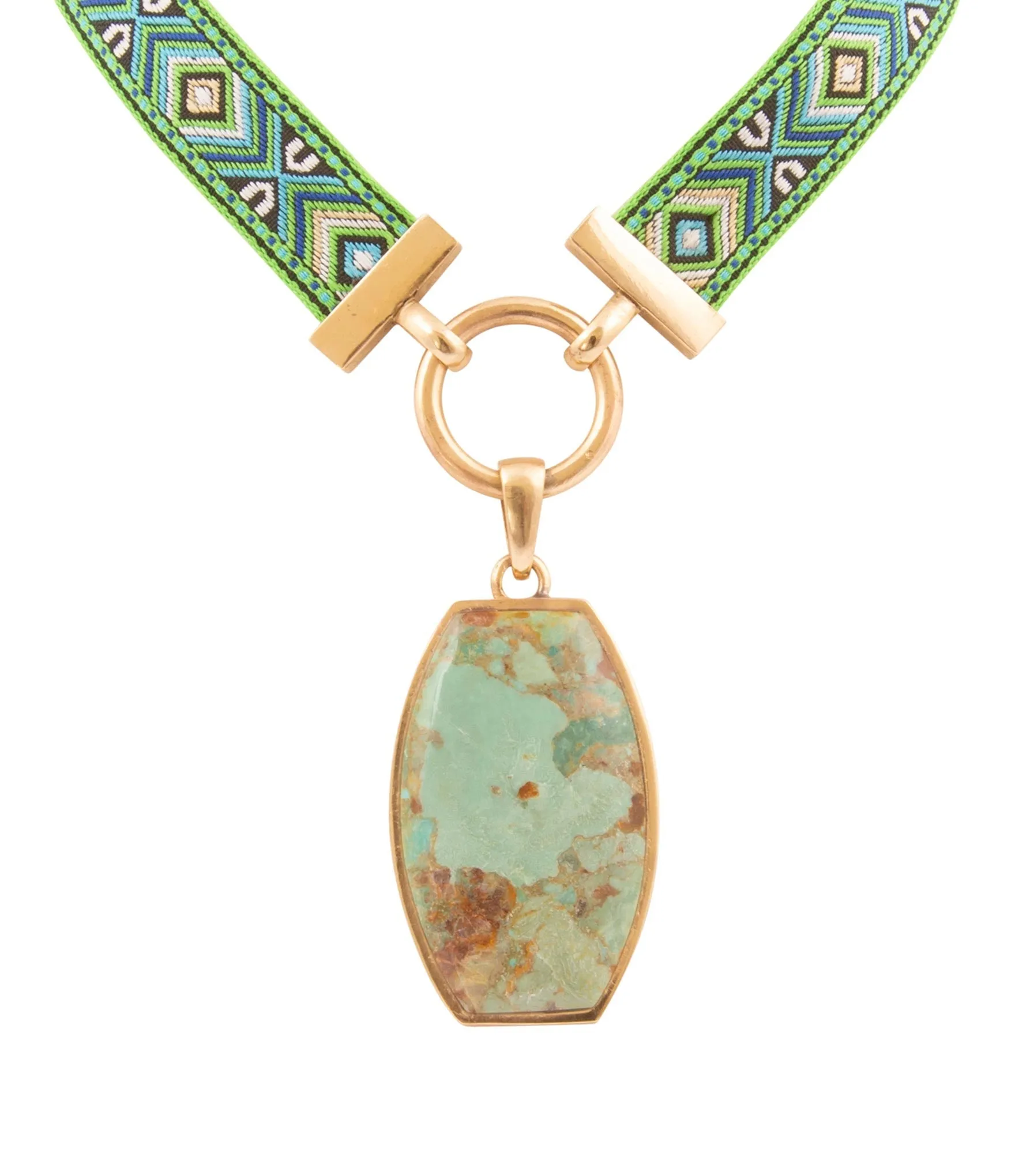 Blue Turquoise Textile Blue and Green Ribbon Necklace sold by Barse