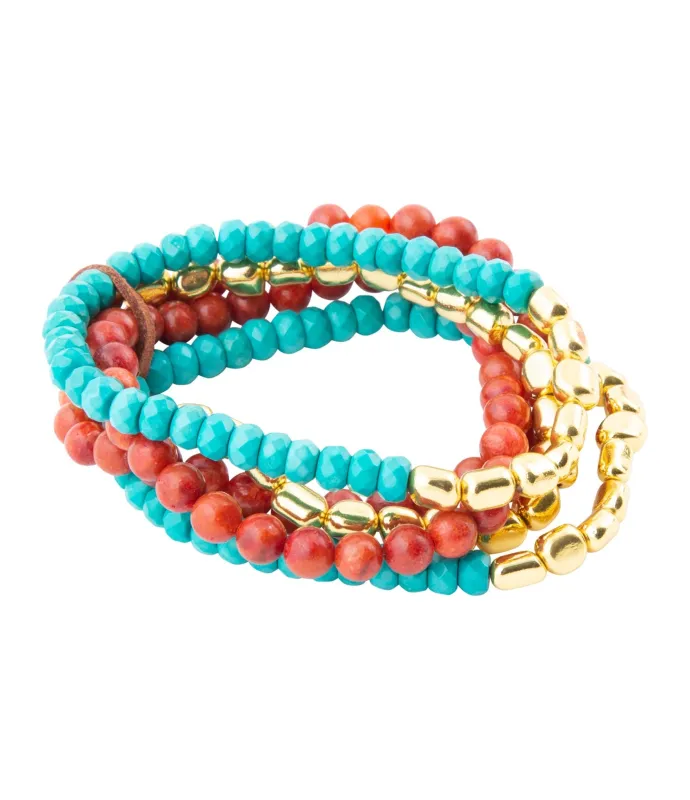 Mesa Blue Magnesite and Red Coral Golden Bracelet Set sold by Barse