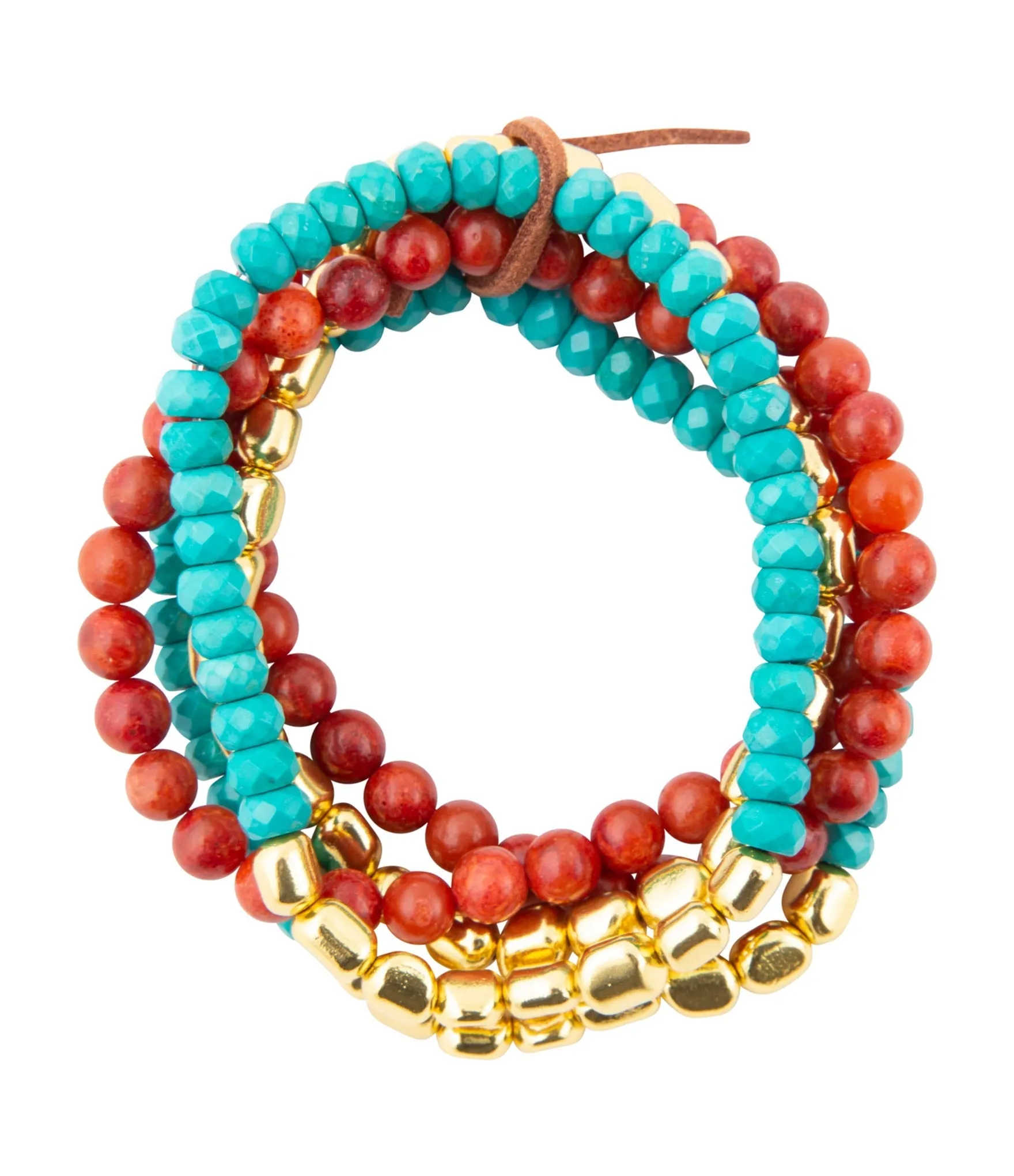 Mesa Blue Magnesite and Red Coral Golden Bracelet Set sold by Barse product image thumbnail 3