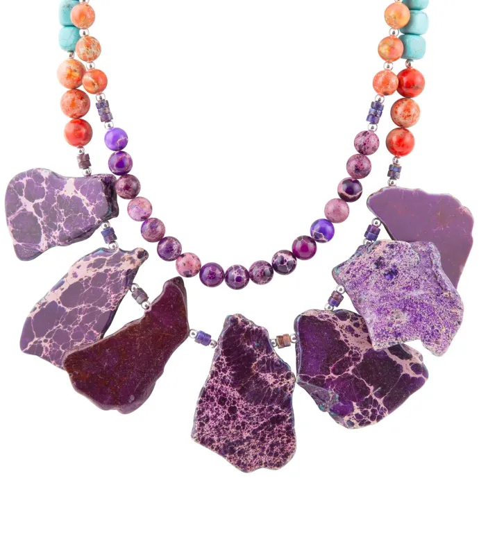 Prescott Blue Magnesite Purple and Orange Statement Necklace sold by Barse
