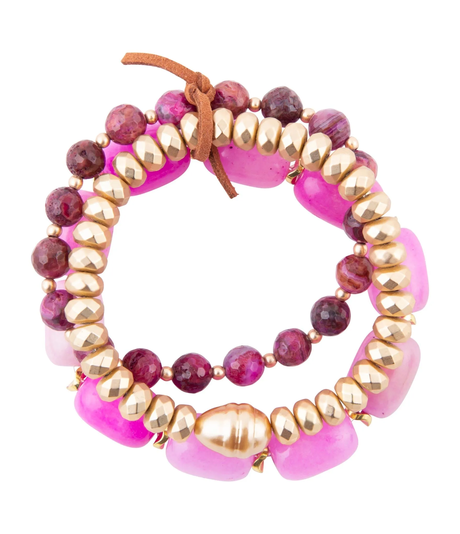 Peony Fuchsia Pink Jade Golden Stretch Bracelet Set sold by Barse product image thumbnail 3