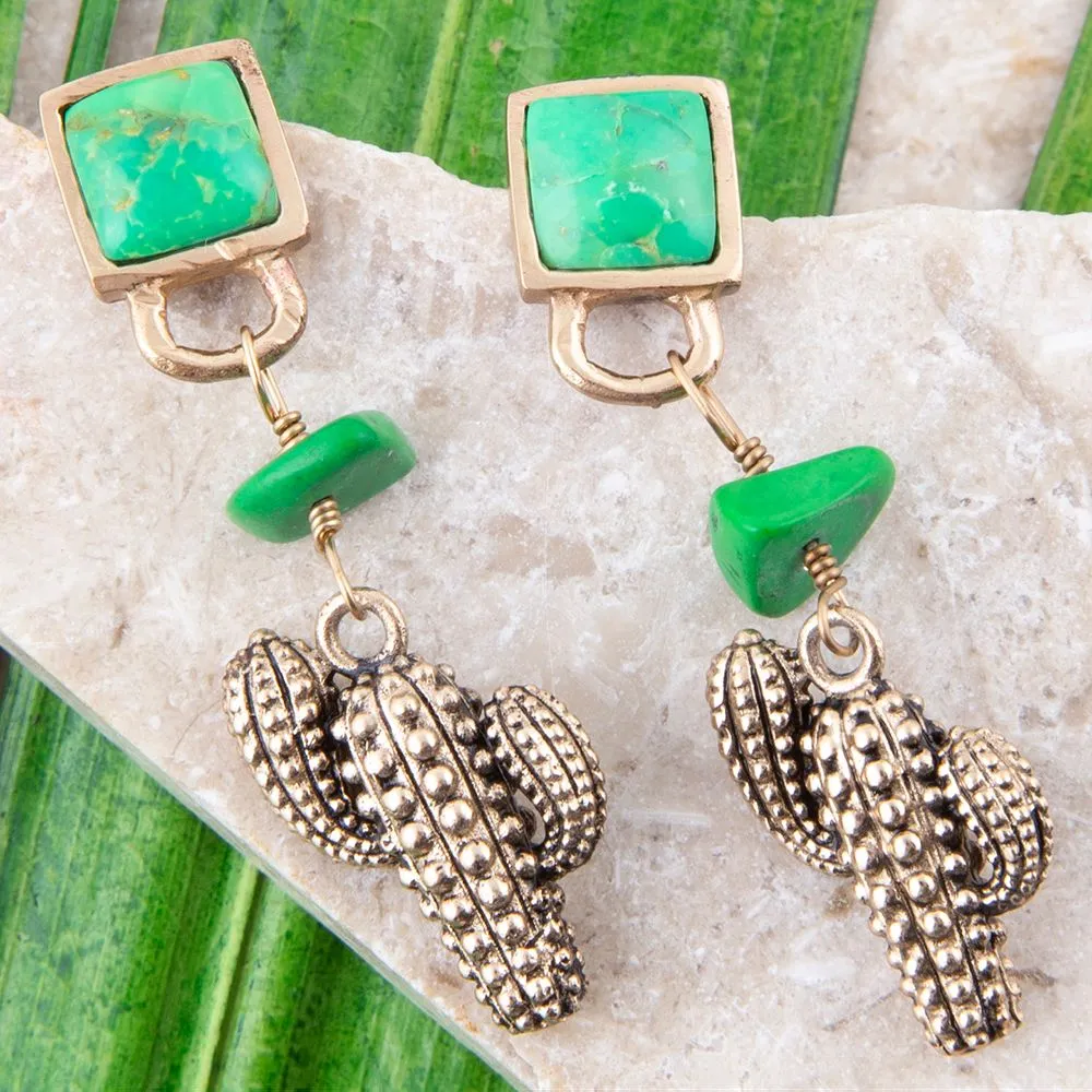 Charmed Cactus Lime Green Turquoise Post Earrings sold by Barse product image thumbnail 2