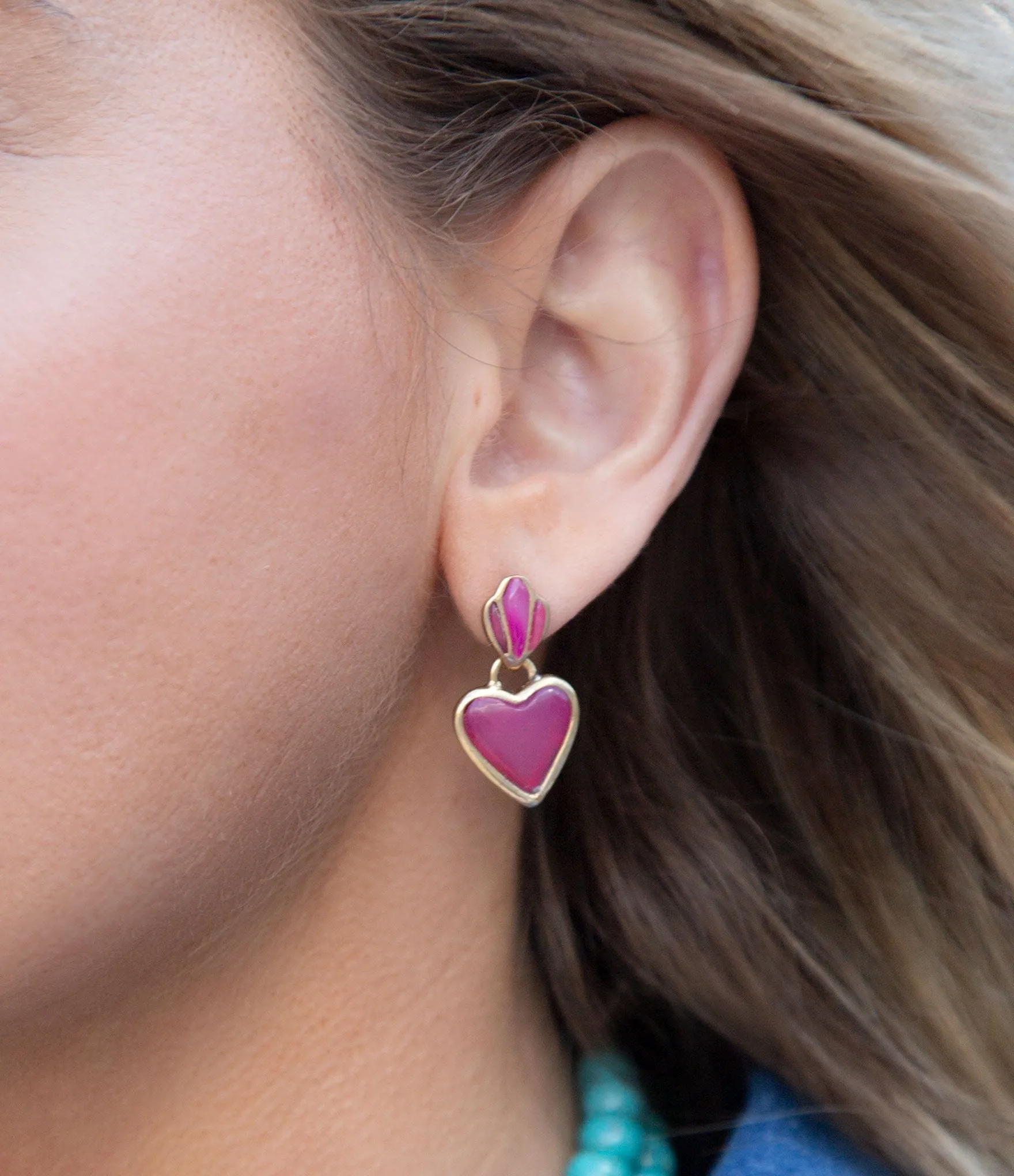 Pink Agate Heart Drop Golden Earrings sold by Barse product image thumbnail 2