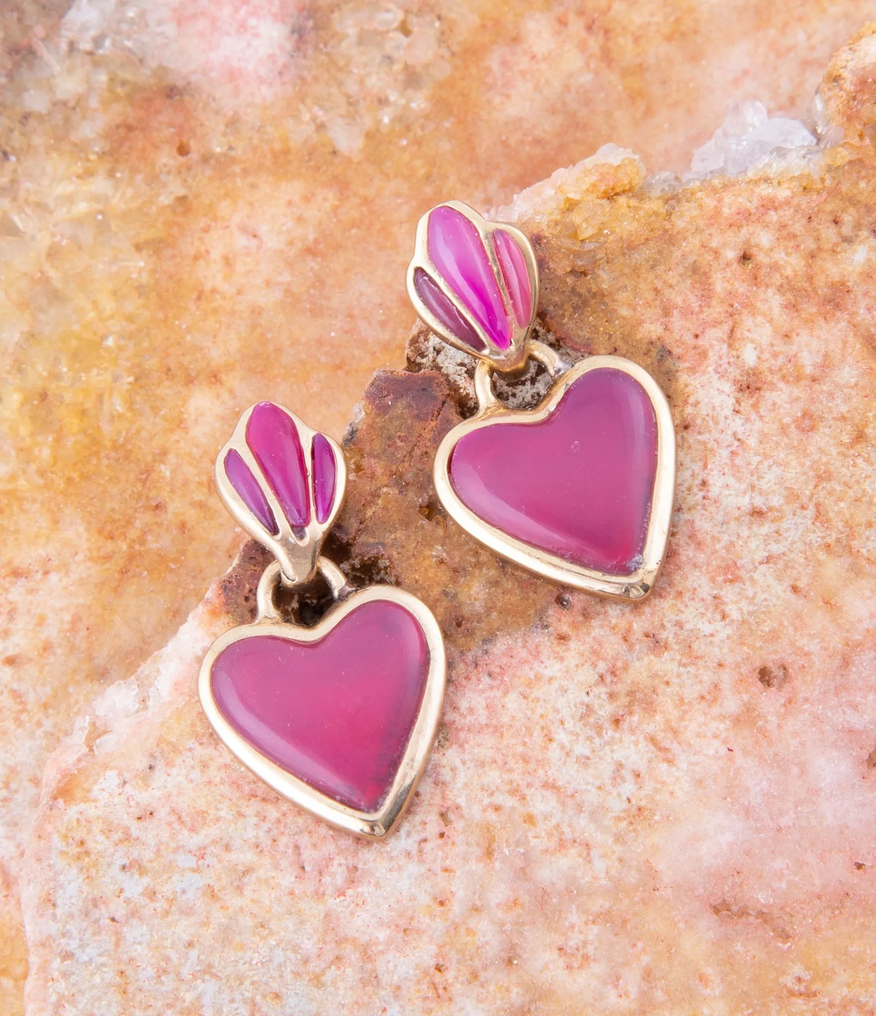 Pink Agate Heart Drop Golden Earrings sold by Barse product image thumbnail 3