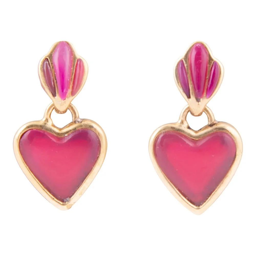 Pink Agate Heart Drop Golden Earrings sold by Barse