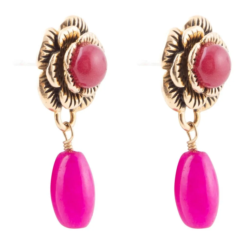 Blooming Pink Agate Post Golden Earrings sold by Barse product image thumbnail 4