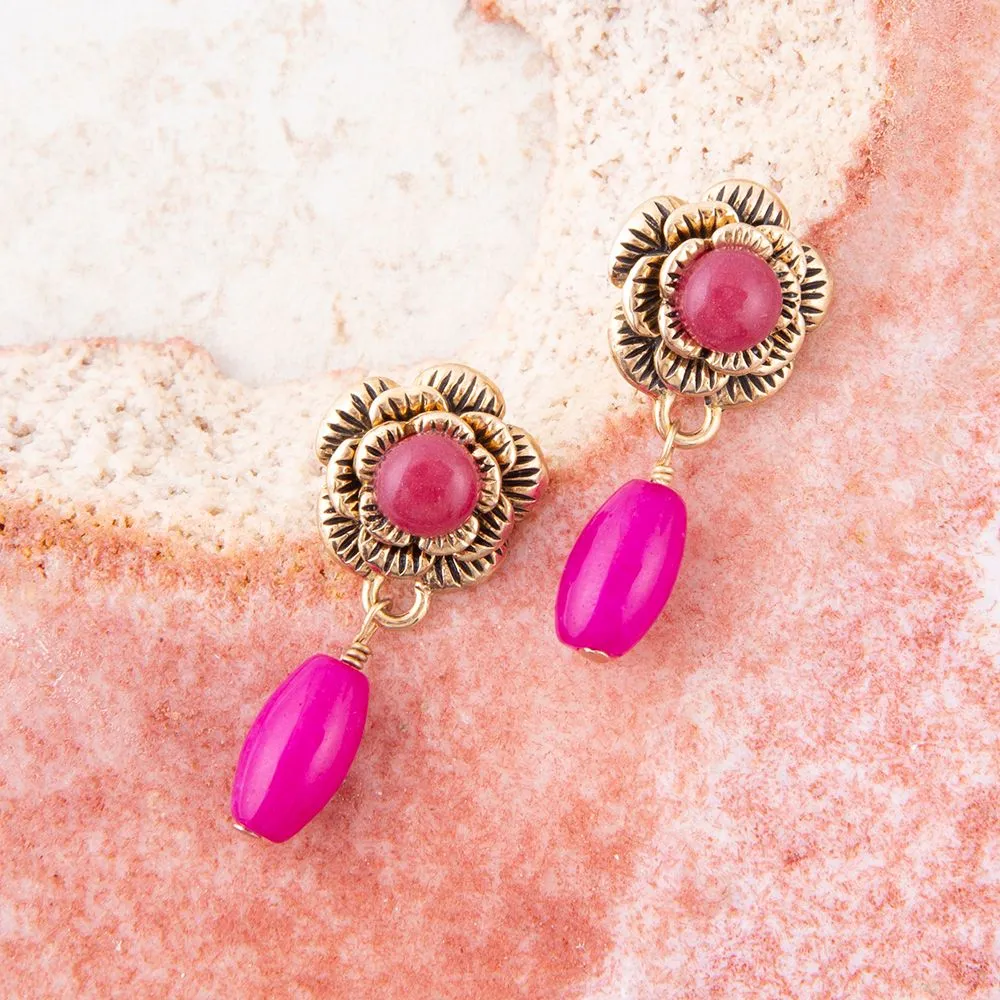 Blooming Pink Agate Post Golden Earrings sold by Barse product image thumbnail 3