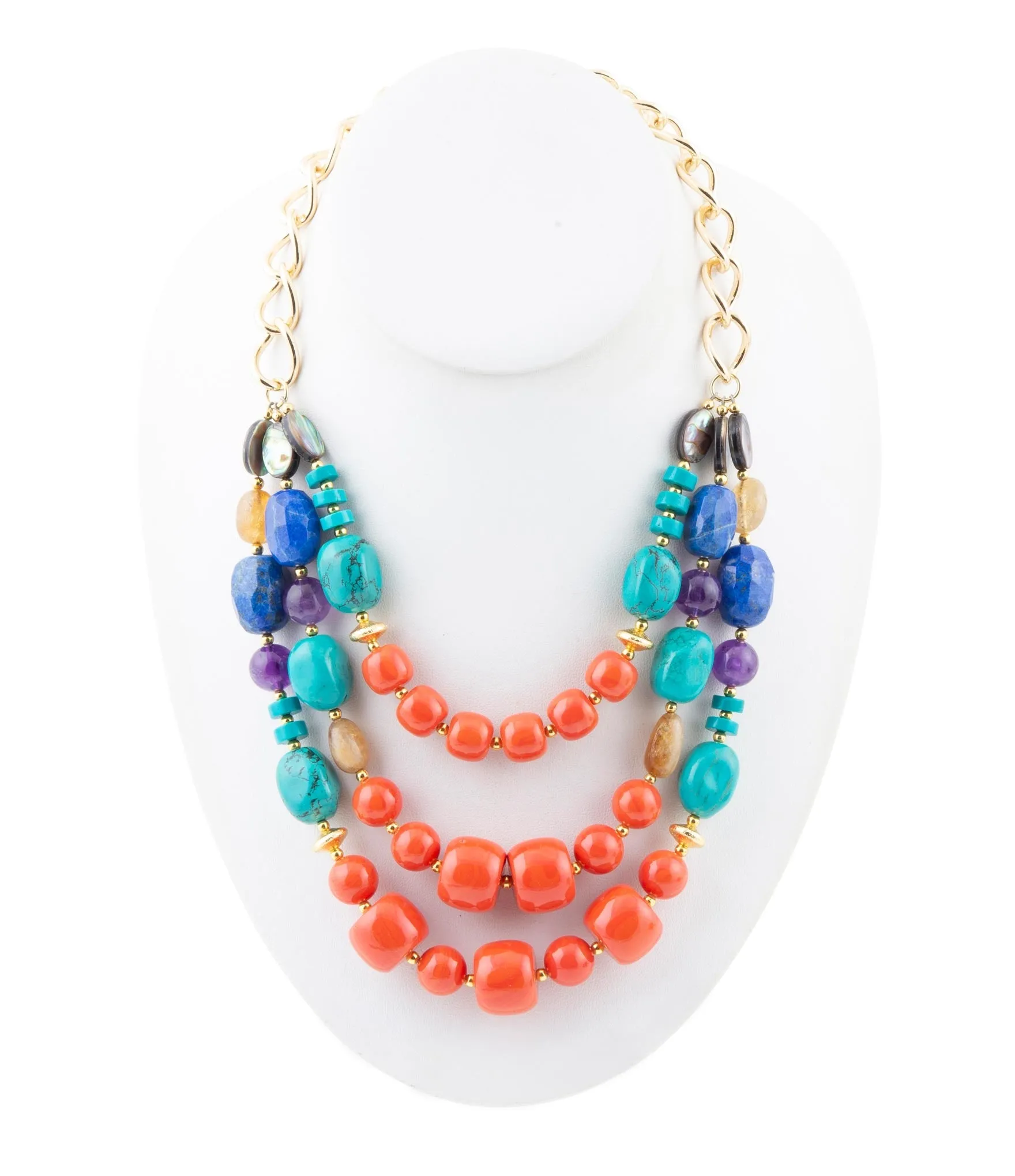 Kaleidoscope Multistone Statement Golden Necklace sold by Barse product image thumbnail 4