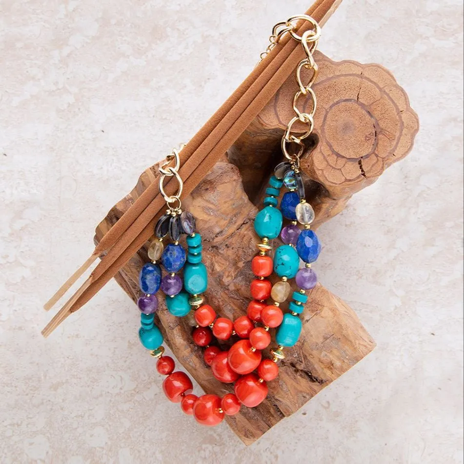 Kaleidoscope Multistone Statement Golden Necklace sold by Barse product image thumbnail 2