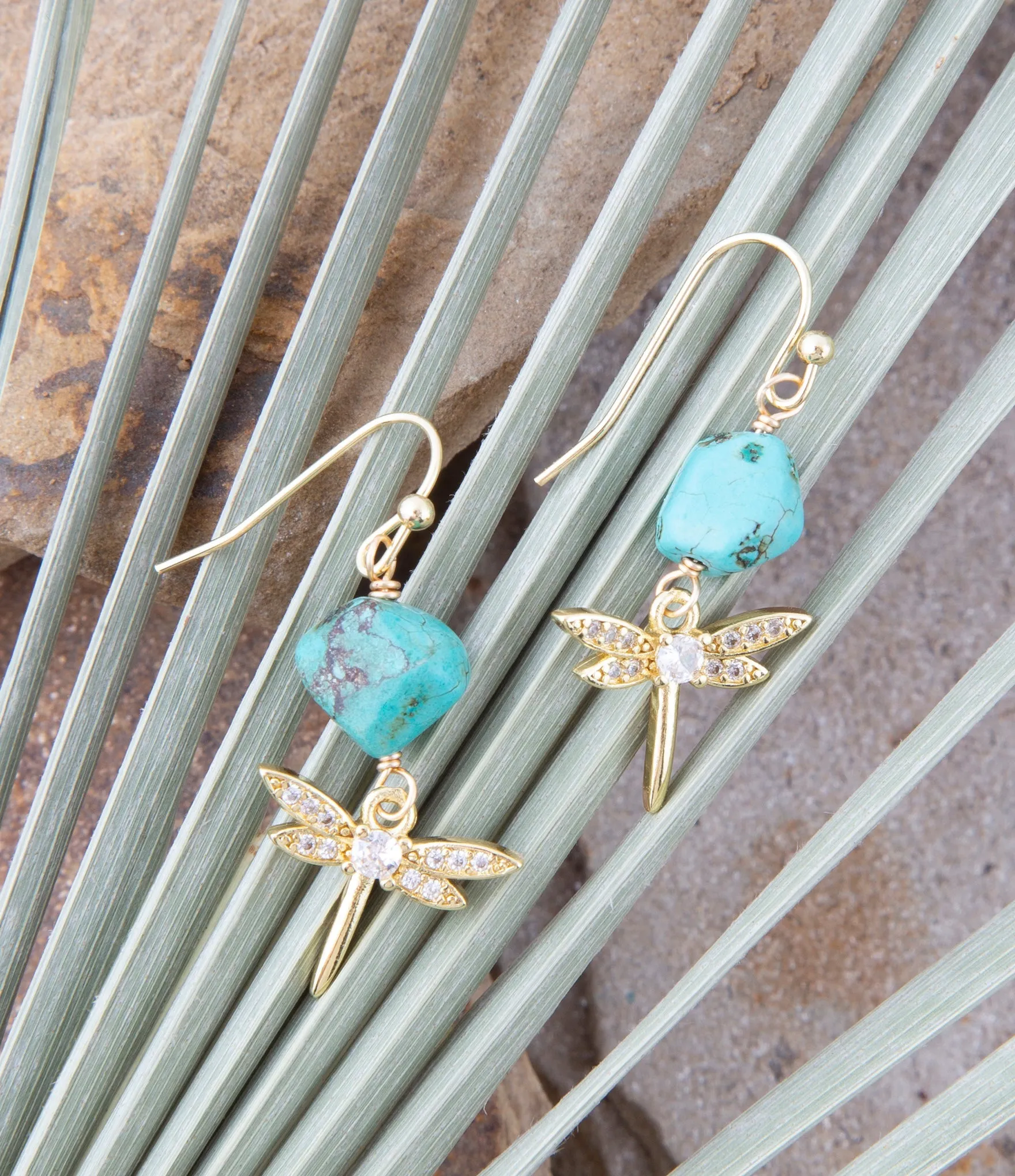Dragonfly Blue Magnesite Golden Drop Earrings sold by Barse product image thumbnail 2