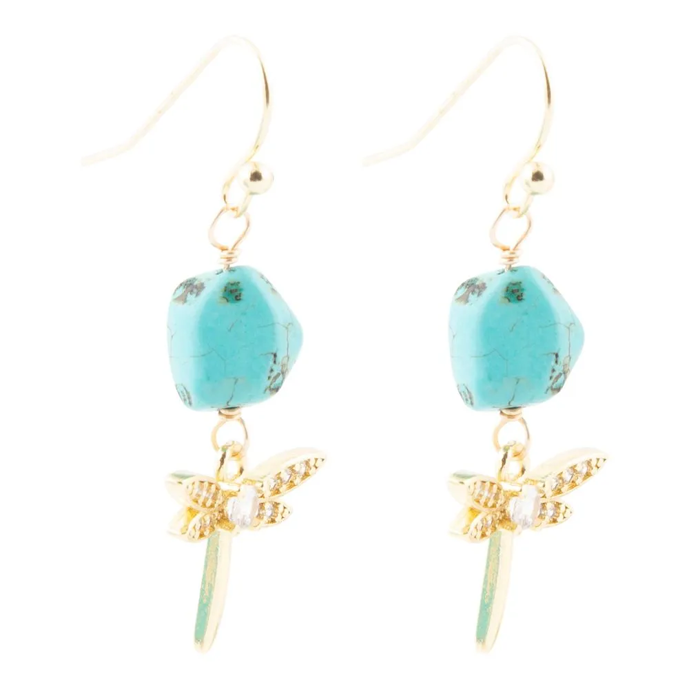 Dragonfly Blue Magnesite Golden Drop Earrings sold by Barse product image thumbnail 3