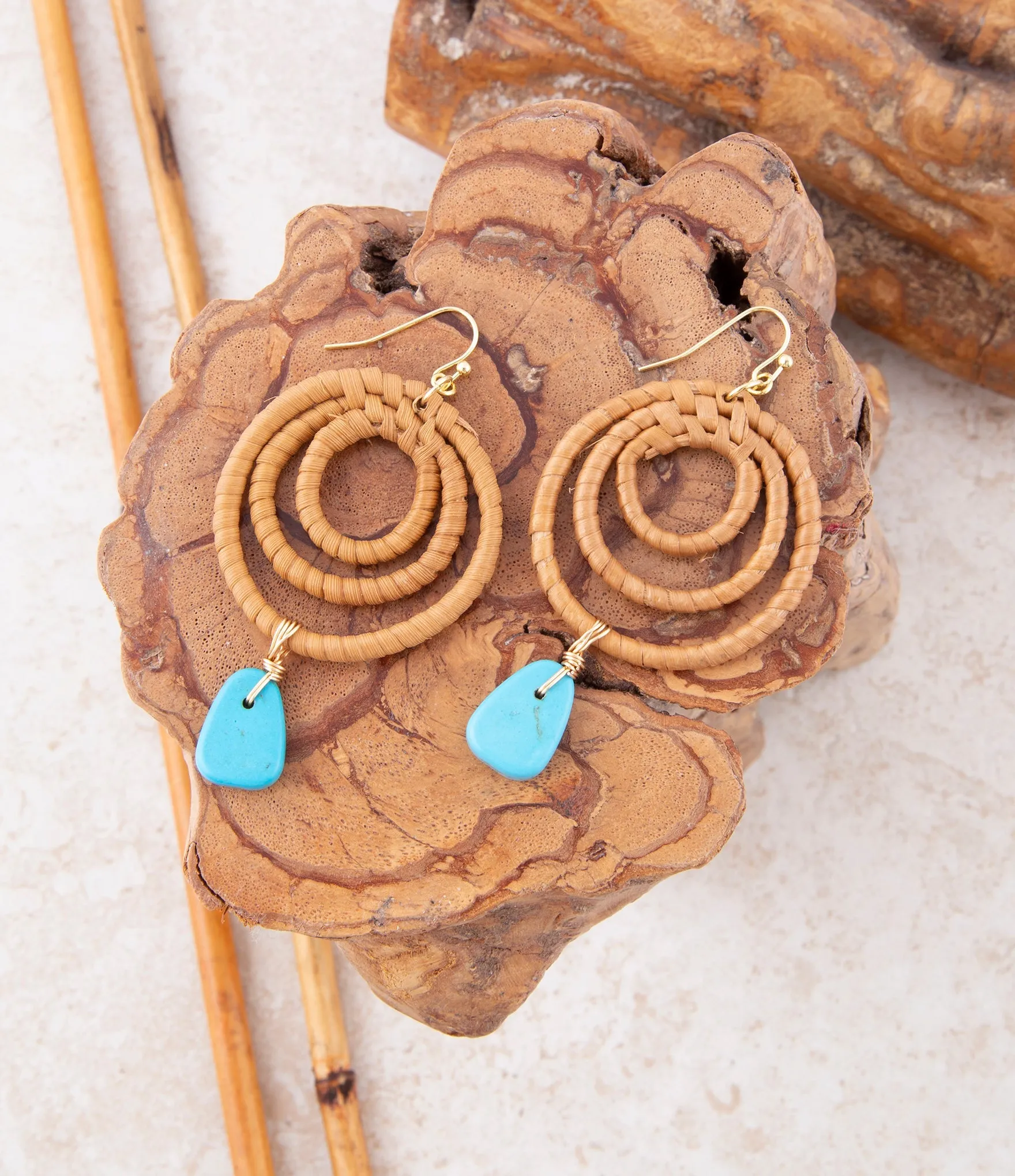 Tulum Blue Magnesite Rattan Golden Drop Earrings sold by Barse product image thumbnail 2