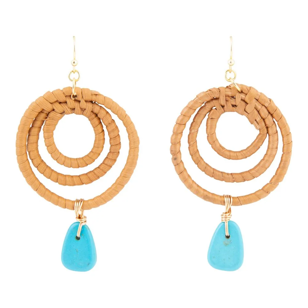 Tulum Blue Magnesite Rattan Golden Drop Earrings sold by Barse