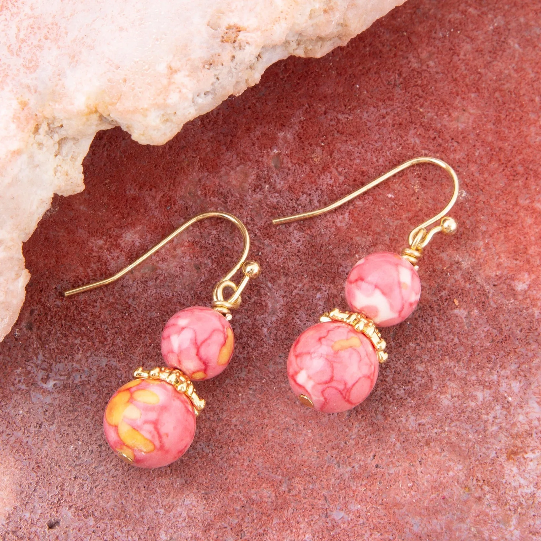 Mottled Pink Jade Golden Drop Earrings sold by Barse product image thumbnail 2