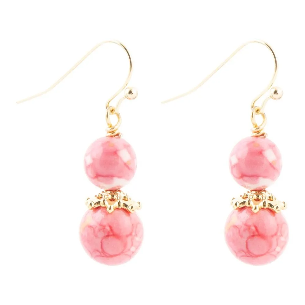 Mottled Pink Jade Golden Drop Earrings sold by Barse product image thumbnail 3