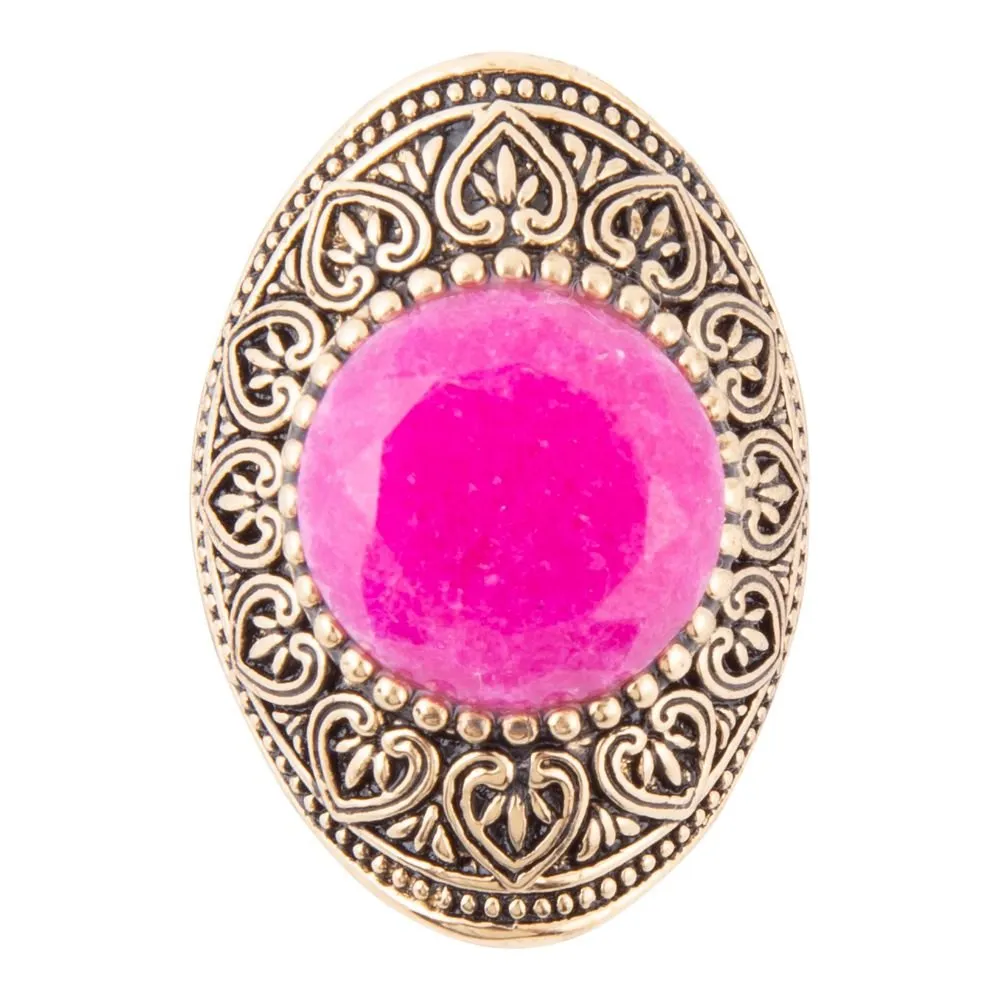 Pink Agate Punch Golden Statement Ring sold by Barse product image thumbnail 3