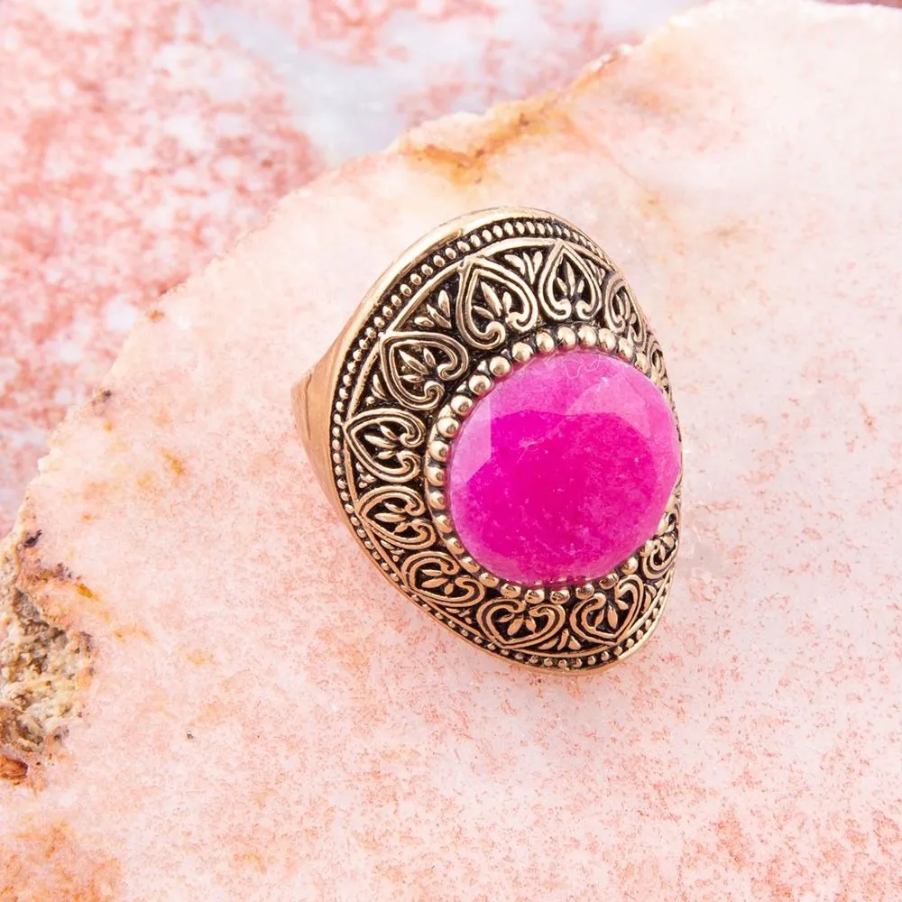 Pink Agate Punch Golden Statement Ring sold by Barse product image thumbnail 2