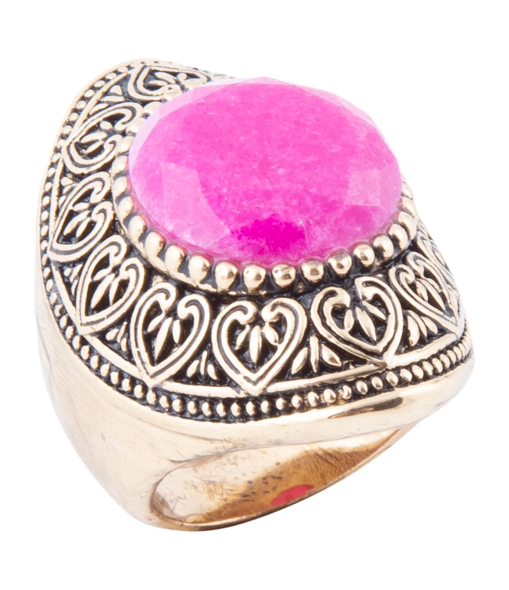 Pink Agate Punch Golden Statement Ring sold by Barse