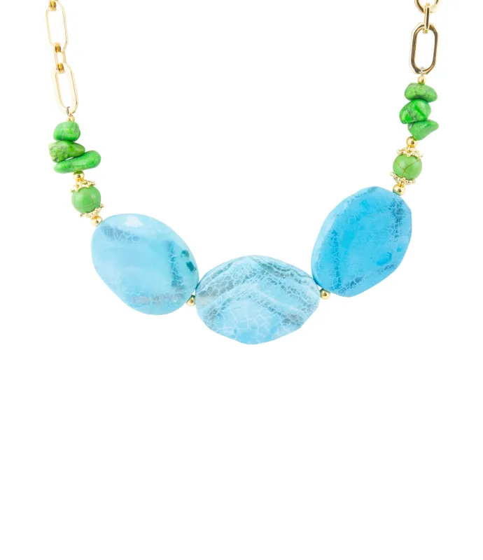 Fresh Twist Lime and Blue Agate Golden Chunky Necklace sold by Barse