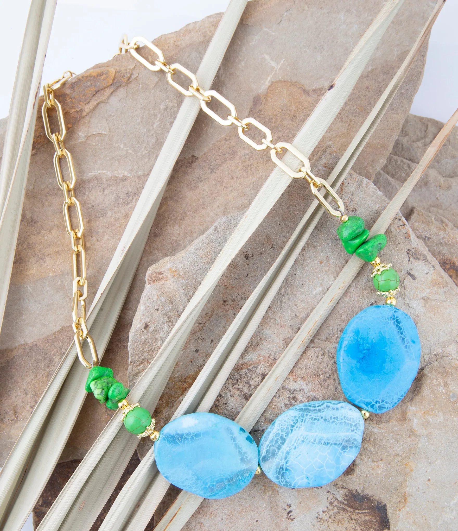 Fresh Twist Lime and Blue Agate Golden Chunky Necklace sold by Barse product image thumbnail 2